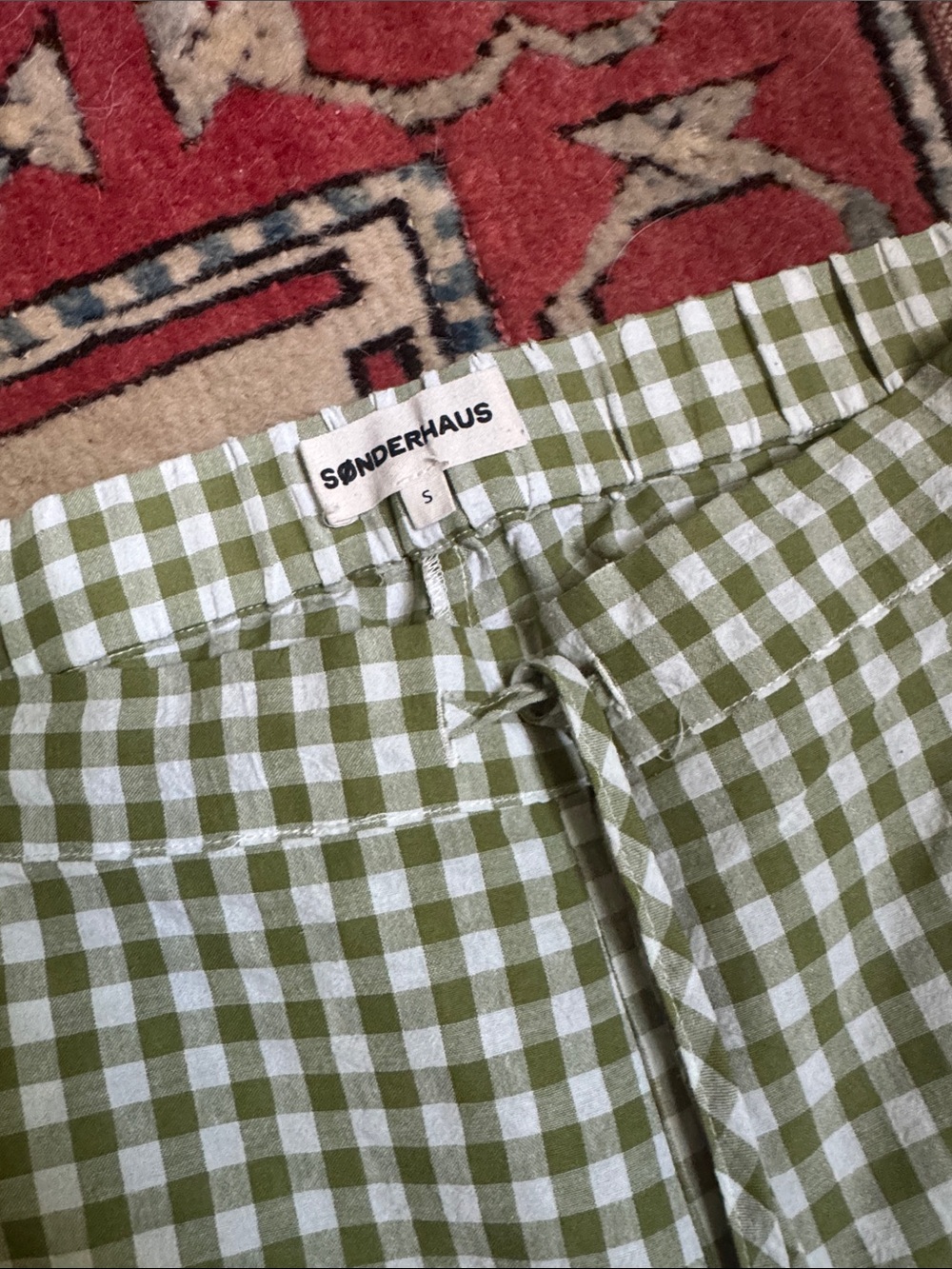 Sonderhaus perfect Green Gingham Wide Leg linen Pants S - Picture 2 of 2